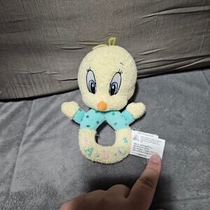 Baby Looney Tunes Tweety Plush Ring Circle Rattle Amscan yellow vintage 90s